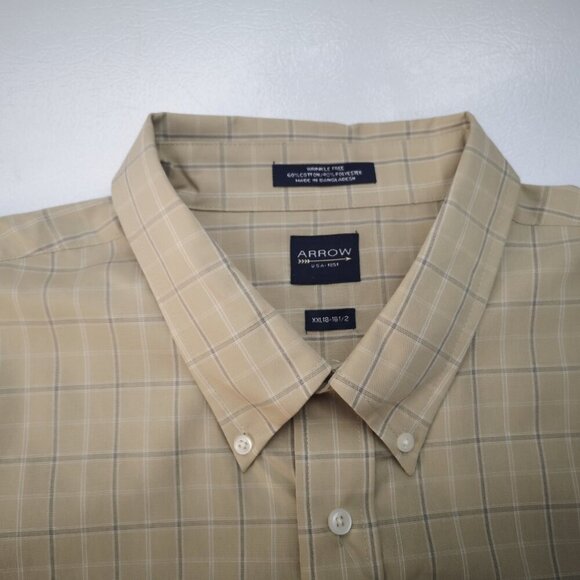 NWT Arrow Men's Size XXL Tan, White, & Grey Plaid Wrinkle Free Shirt - Picture 4 of 11